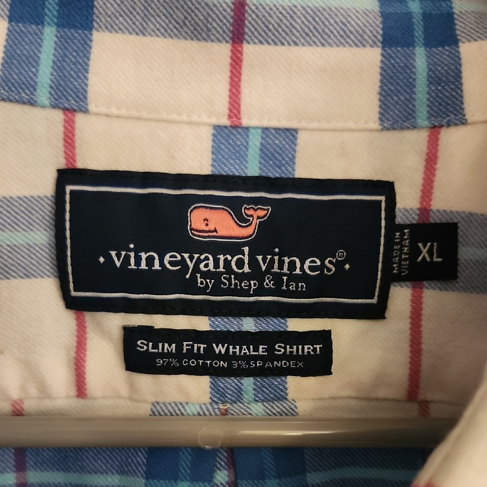 Vineyard Vines White Shirt with Blue and Red Plaid - Picture 2 of 4